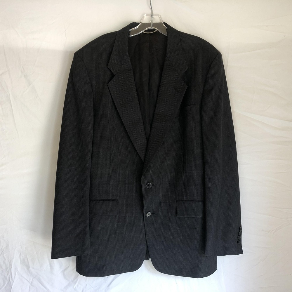 Vintage Christian Dior Suit Jacket Mens 44L Gray Check Wool 2 Button USA